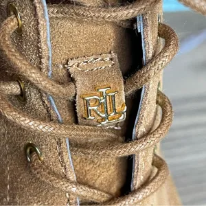Lauren Ralph Lauren Carlee suede tan combat lace-up boots fauxshearling 8.5 New thumbnail 11