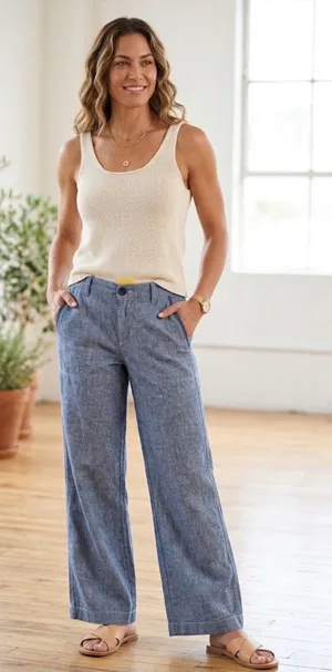 Pilcro x Anthropologie Linen Blend Wide Leg Lightweight Chambray Pants 12. thumbnail 1