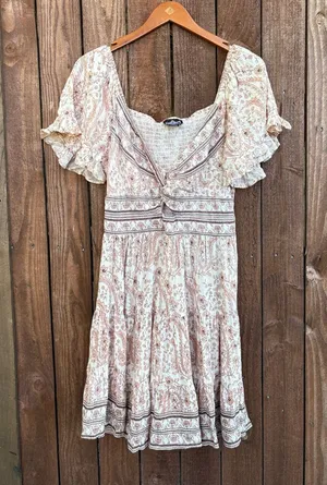 Angie Boho Dusty Rose Pink Floral Keyhole Mini Dress thumbnail 1