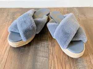 8.5 Sam edelman Zia Faux Fur espadrille wedge sandals mules coastal bohemian thumbnail 1