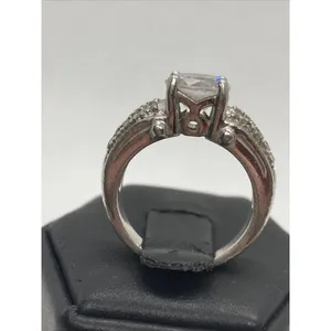 Vintage Round CZ Solitaire & Accents Band‎ Ring Size 5.5 Sterling 925 Silver 6g thumbnail 4