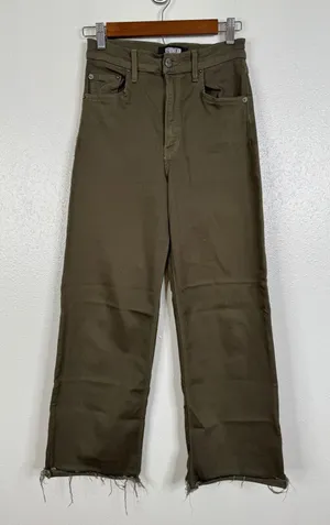 Reformation Stretch Flood Jeans Army Green Wide Leg Raw Hem Pants Size 26 thumbnail 1