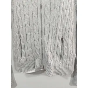 Lauren Ralph Lauren Light‎ Gray Cable Knit Zip Up Sweater Womens MED CabinCore thumbnail 3