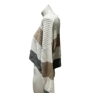 Moon & Madison Sweater Womens L Cream Tan Gray Colorblock Cropped Pullover thumbnail 5