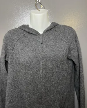 360 Cashmere Sweater Womens Small Gray 100% Hooded Full Zip Star Back Hoodie thumbnail 1