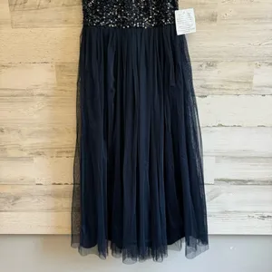 Maya Deluxe Halter Dark‎ Blue Sequin Top Tulip Skirt Midi Sleeveless Prom Dress thumbnail 5