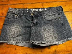 Blue Faith Womens Leopard Print Denim Shorts‎ Blue Medium Wash Cut Offs Size 5/6 thumbnail 1