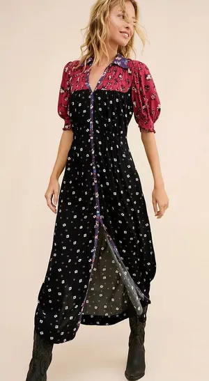Free People | NWOT Nora Midi Dress Floral‎ Shirt Dress Boho Prairie | Sz S thumbnail 1