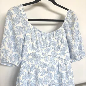 Altar’d State Brianna Blue Babydoll Milkmaid Prairie Tiered Mini Dress Medium thumbnail 3