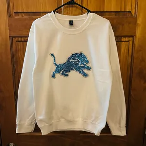 Detroit Lions sweatshirt! NFL white sequin bedazzled logo crewneck size large! thumbnail 1