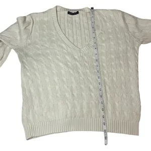 Brandy Melville Cream Cable Knit V-Neck Sweater Soft Cozy Classic Knitwear Baisc thumbnail 9