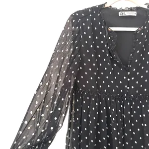 ZARA Polka‎ Dot Pleated Mini Dress Black White Medium thumbnail 3
