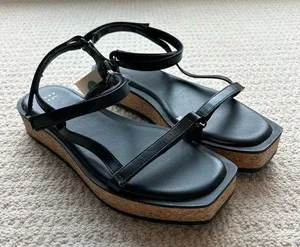 A New Day Black Nova Platform Cork Strappy Sandals Size 8 thumbnail 1