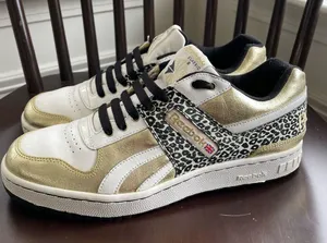 Reebok Gold Foil Leopard Print Sneakers Athletic Shoes 9.5 thumbnail 1