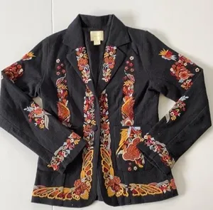Anthropologie Embroidered Black Blazer Jacket Ellen Maeve thumbnail 1