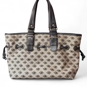 Dooney & Bourke Signature DB Monogram Canvas Tote Brown Leather Y2K Large thumbnail 2