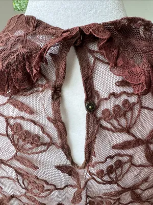 Vintage Brown Floral Lace Ruffle Blouse thumbnail 5