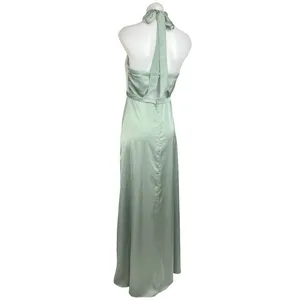 AZAZIE Womens Satin Delmar Green Halter Sleeveless Bridesmaid Maxi Dress Size 4 thumbnail 7