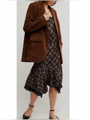 FREE PEOPLE NWT Paper Cut Vegan Suede Blazer / Brown Bear thumbnail 8