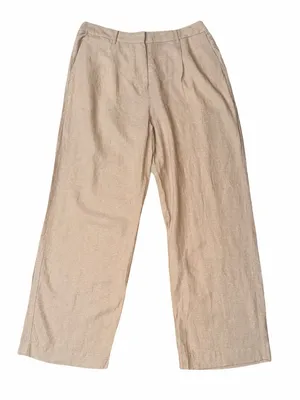 NWT Linen Blend Extra High Rise Wide Leg Trousers Pleated Beige Neutral Size L thumbnail 2