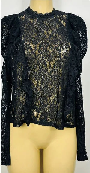Set 2 Divided Shirts Sz M Black Lace Crochet Sweater Shirt H&M HM Top thumbnail 1