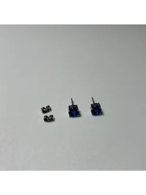 Blue Gemstone Stud Earrings retro vintage unmarked cobalt blue regency costume thumbnail 10