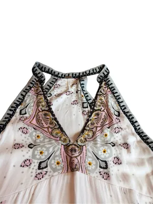 Free People Pink Black Boho Paisley Halter Mini Dress Sleeveless Small Women's thumbnail 2