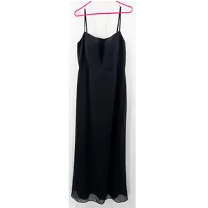 Azazie Tayla Dress Size 14 Bridesmaid Black Chiffon V-Back Side Boning Wedding thumbnail 3