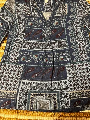 Charter Club Patterned Navy Blue paisley patchwork Peasant Top - Women thumbnail 2