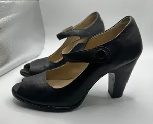 Born Black Leather Mary Jane Peep Toe Block Heels Pumps W31041 Size 9 / 40.5 thumbnail 1