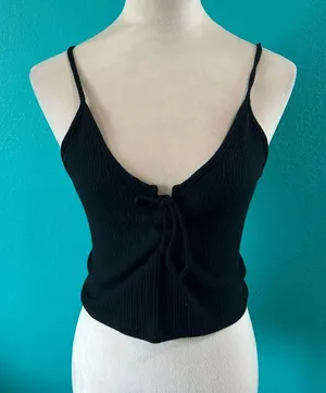Brandy Melville John Galt Black Tie Front Spaghetti Strap Crop Top thumbnail 1