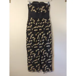 RTR Sz 4 Shoshanna Valerie Black Gold Leaf Strapless Bow Waist Midi Dress thumbnail 5