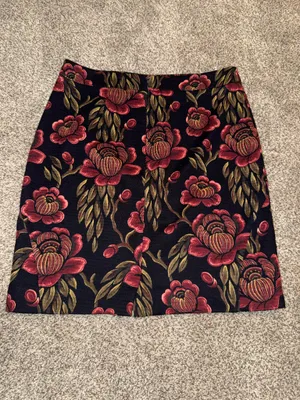 Ann Taylor Floral Jacquard Pencil Skirt with Red Rose Pattern thumbnail 3