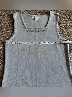 VNTG Petite Sophisticate Gray metallic Silver Sleeveless Knit Top beaded sequin thumbnail 3