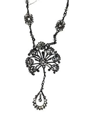 Victorian Crystal & Rhinestone Double Pendant Necklace thumbnail 6