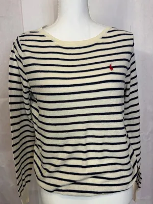 Ralph Lauren Navy and White Striped Long Sleeve Crewneck thumbnail 1