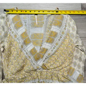 Free People Boho Peplum Top Mustard Floral Long Sleeve V-Neck" Sz S/P thumbnail 8