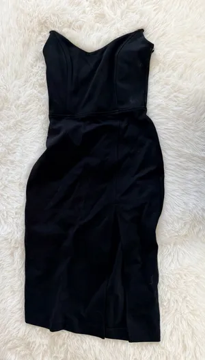 Babaton Black Strapless Sweetheart Midi Dress with Slit Size 00 thumbnail 1