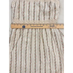 Cream Floral Cotton Maxi Dress Lace Tie Cottagecore Tiered Ruffle M thumbnail 9