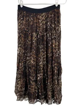 Layered sheer crinkle neutral camo tiered maxi skirt midi jungle animal whimsy thumbnail 1