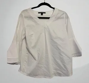 Zac & Rachel V-Neck Blouse Bell‎ Sleeve White Professional Top Womens S thumbnail 1