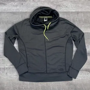 The North Face Funnel Neck Grey Sweatshirt Womens L Hooded Neon Green Stitching thumbnail 1