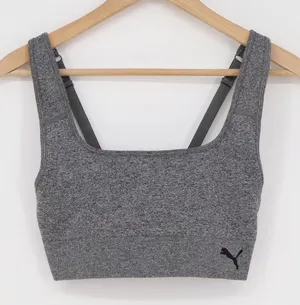 Puma Womens Seamless Sports Bra Heather Grey Square Neck Adjustable Straps M thumbnail 1