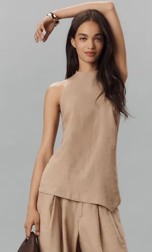 Anthropologie Maeve High-Neck Linen Asymmetric Long Tank thumbnail 1