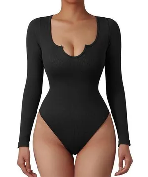 NEW Ribbed Seamless Square Scoop Notch Neck Bodysuit XL thumbnail 1