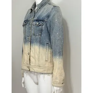 BLANKNYC Denim Jacket Ombre Dip Dye Star Embroidered Distressed Trucker Size XS thumbnail 3