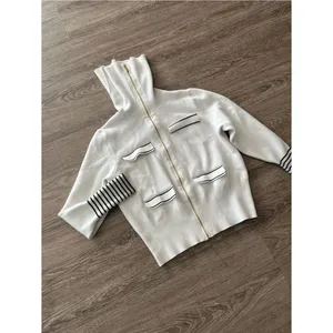 Marc New York Turtleneck Sweater Womens M Ivory White Full Zip Black Stripe Knit thumbnail 3