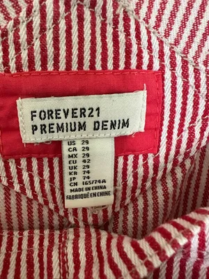Forever 21 Y2K Red and White Striped Denim‎ Overalls Shorts Women’s Sz 29 thumbnail 4