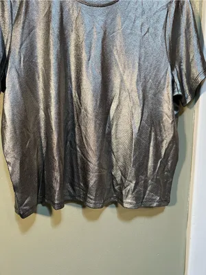 Porridge Anthropologie Women’s Size Medium Petite Shine Glam Tee Metallic Silver thumbnail 7