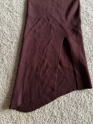 White fox boutique brown ribbed knit midi asymmetrical midi skirt size xs thumbnail 4